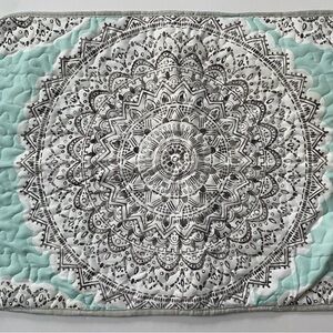 Medallion Print Pillow Sham Boho Gray Aqua Green New NWOT Geometric Circle Twin